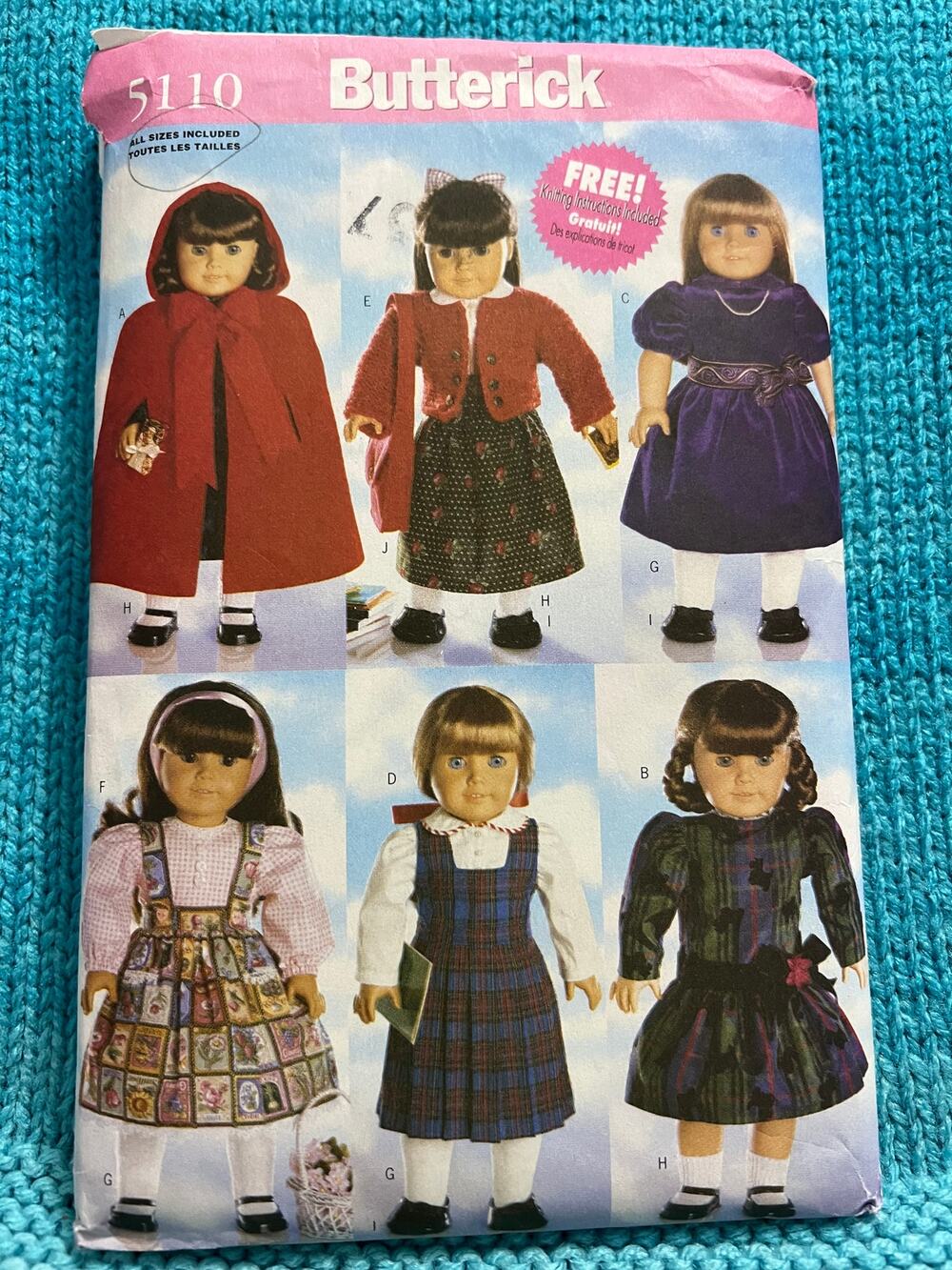Butterick Sewing pattern 5110 18" doll clothes